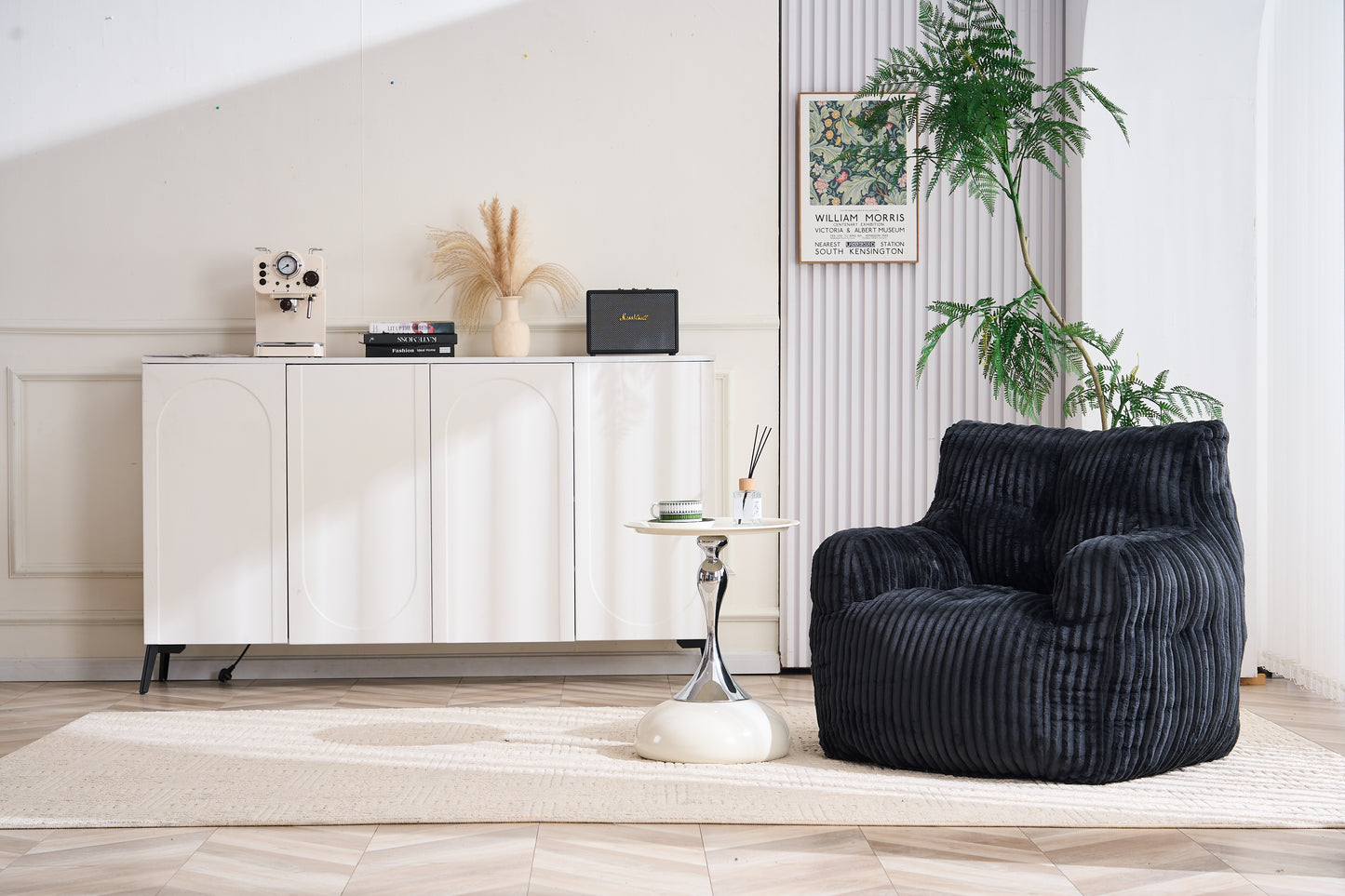 Soft Fluffy Corduroy Bean Bag Chair with Memory Foam - Black