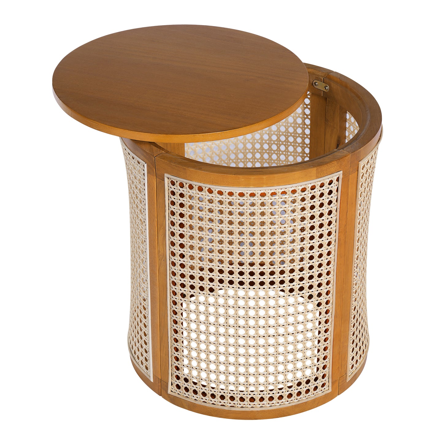 15.70 Round End Table, Hollow Woven Side Small Rubber Wood