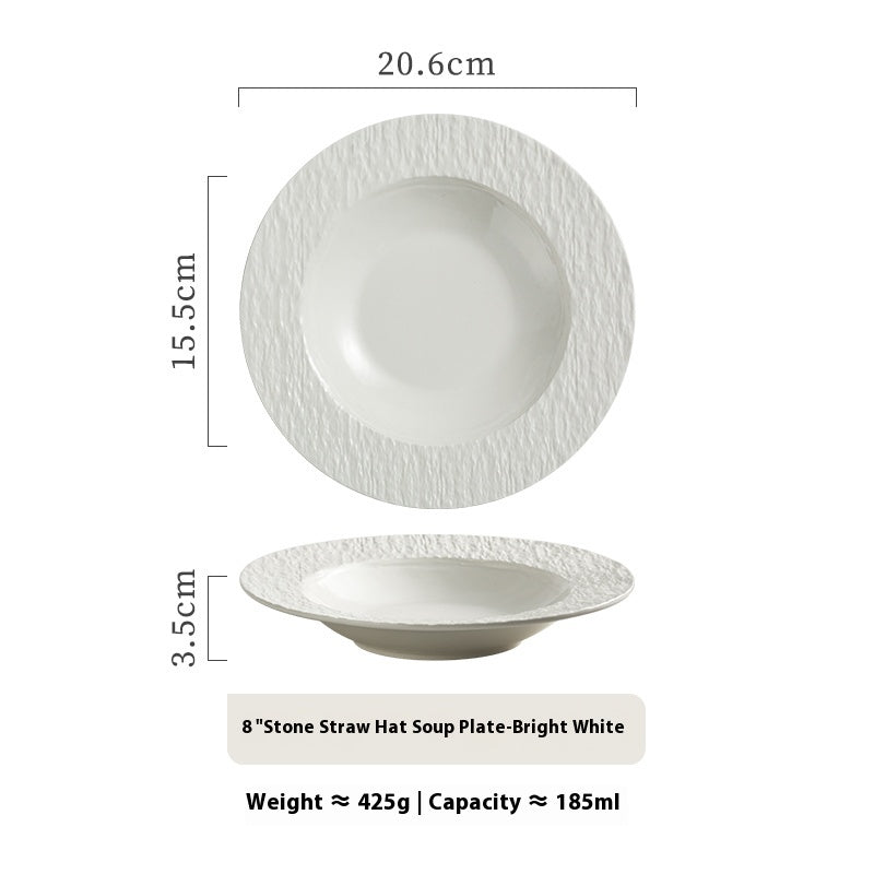 Ceramic Soup Plate Set - Stone Pattern Round Dinnerware for Kitchen & Dining