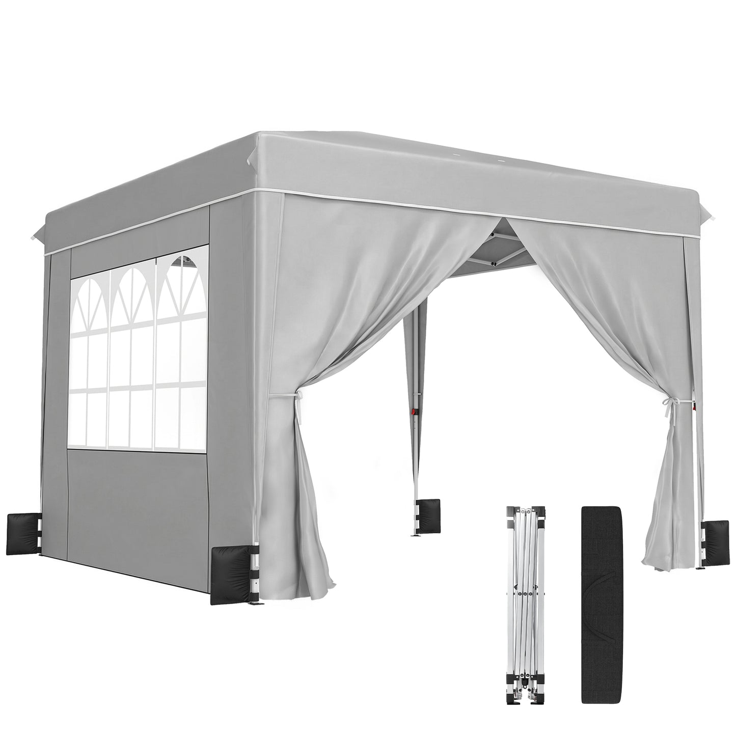 10 x 10 ft Pop Up Canopy Tent with Sidewalls - Light Gray