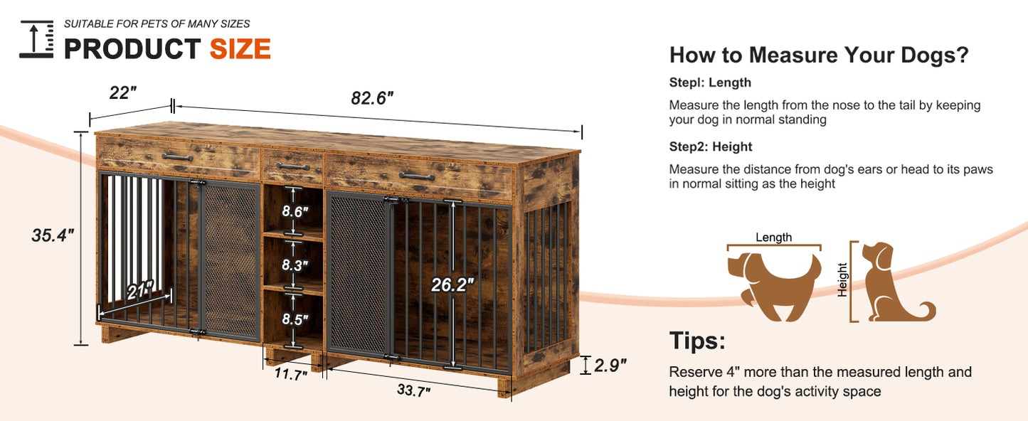 Large Wooden Dog Crate Furniture with Storage and Multi-Function Design