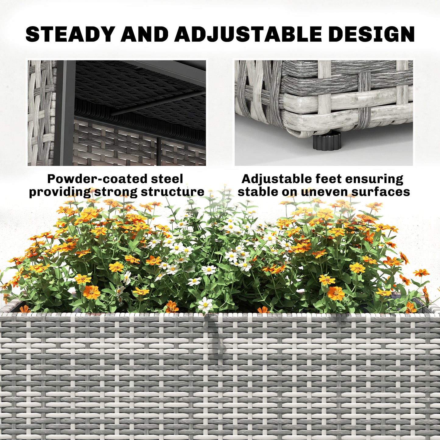 Large Rectangular Outdoor Plant Pot with Removable Liner and Drainage Holes - Gray, 830x110x600 mm