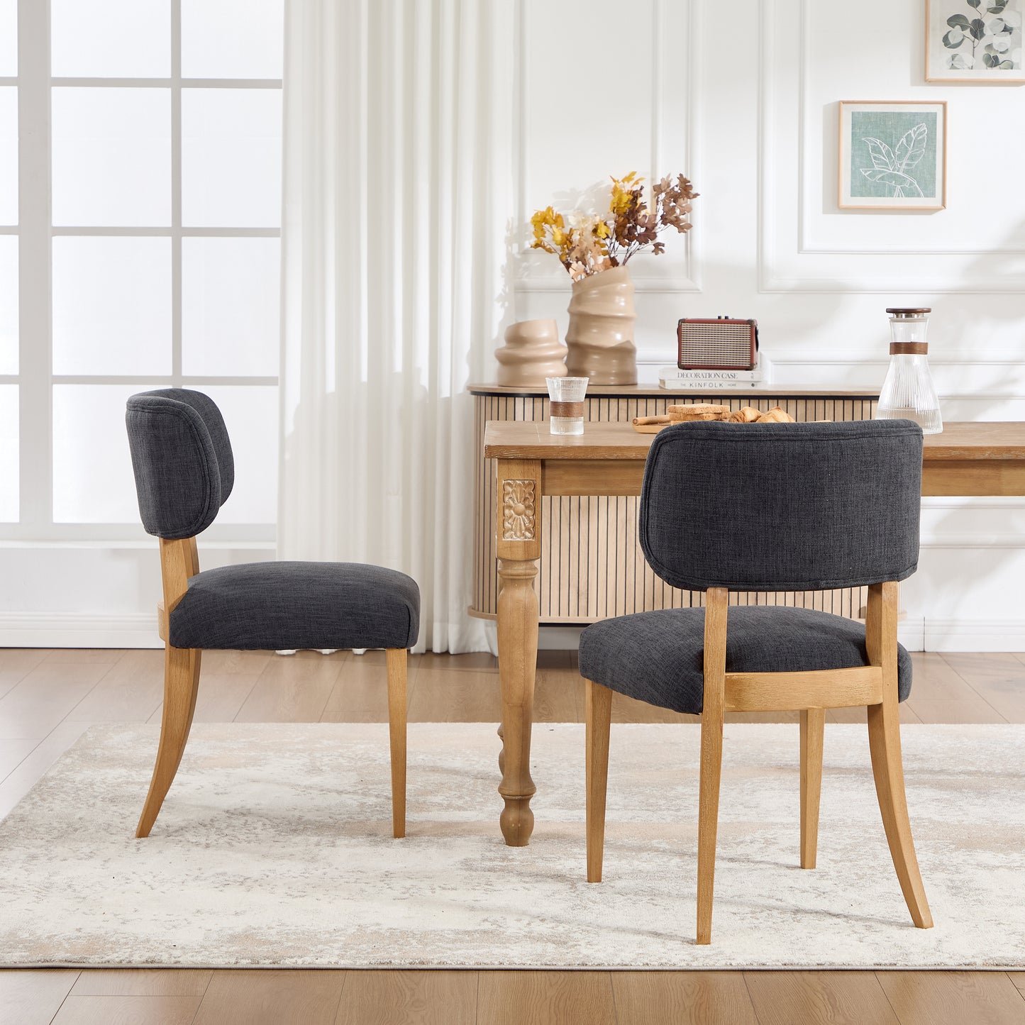 Modern Fabric Upholstered Dining Chairs Set of 2 - Dark Grey