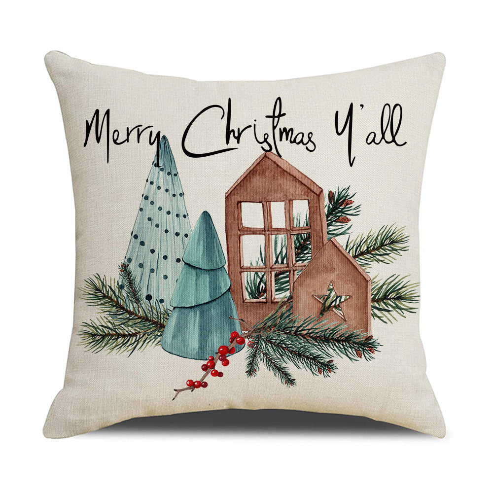 Watercolor Christmas Pillow Cover - Linen Fabric, Modern Holiday Decor