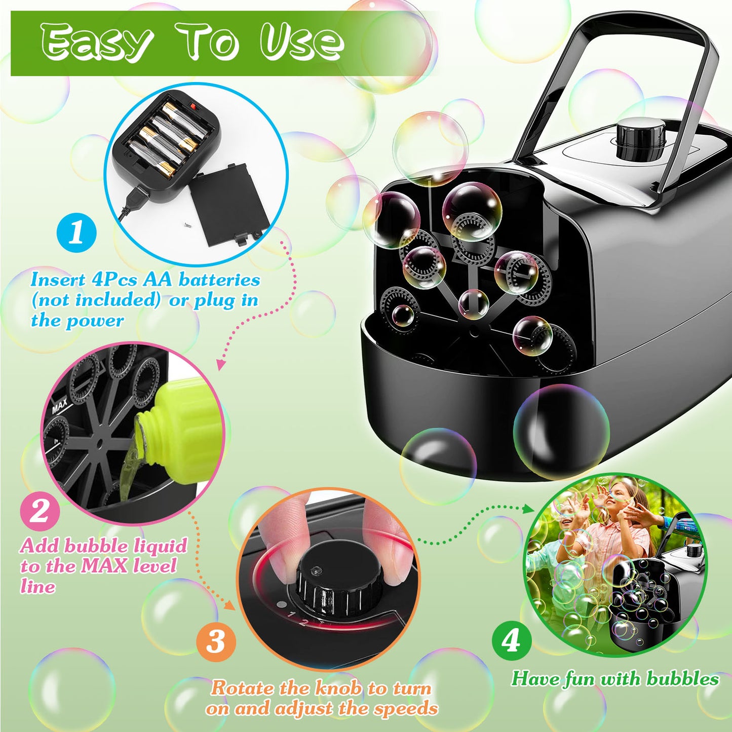 Automatic Bubble Maker - Portable Bubble Blower with 2 Speeds
