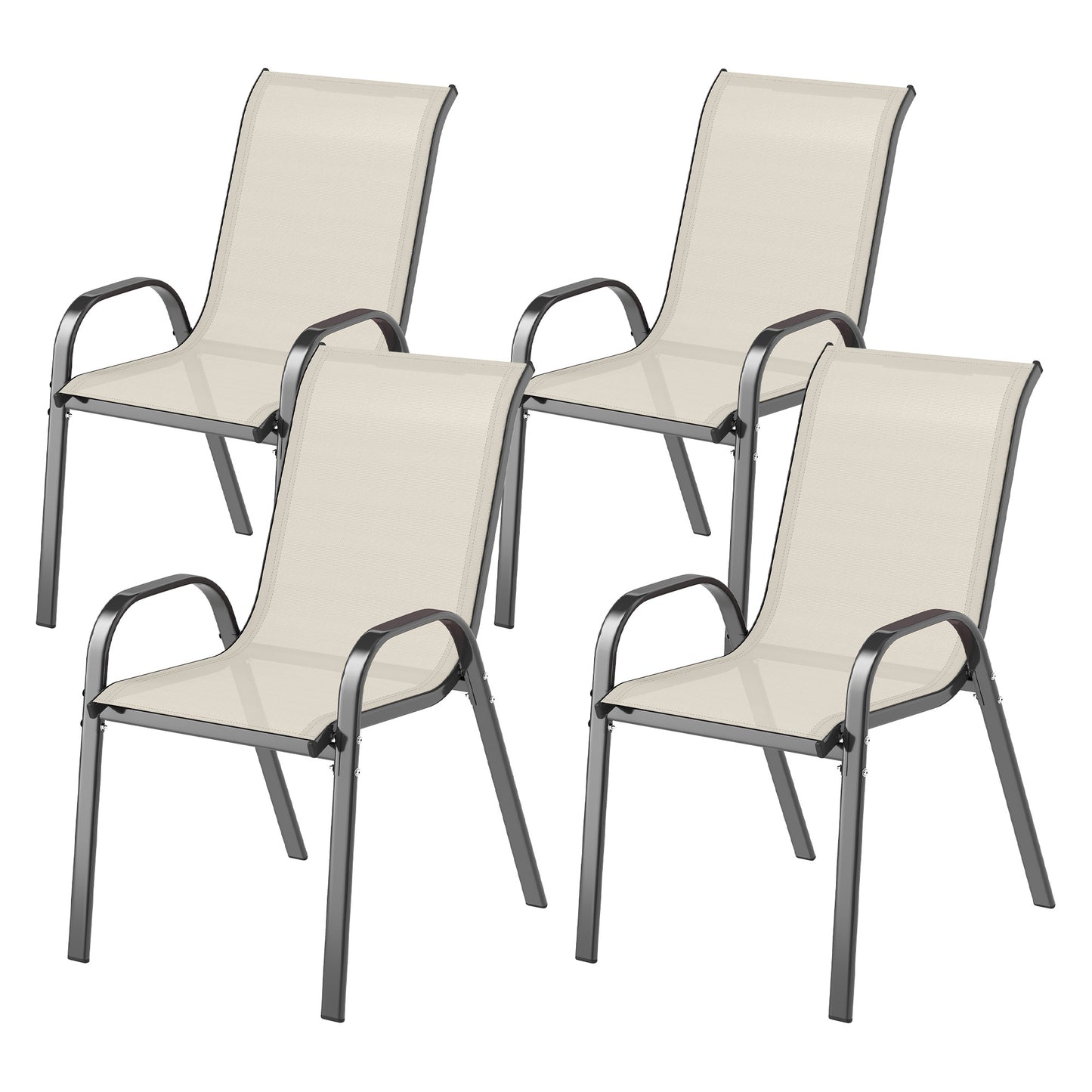 Set of 4 Stackable Outdoor Dining Chairs - Beige Mesh Seats