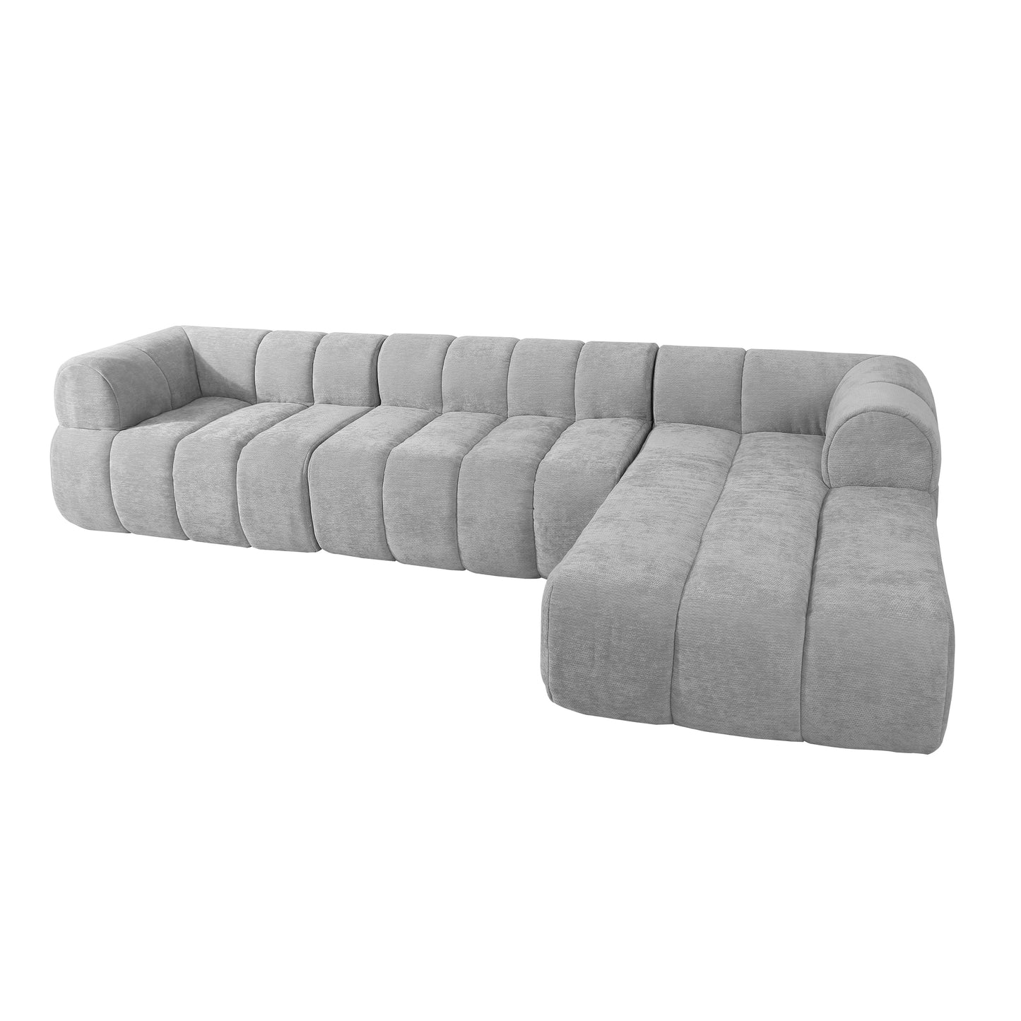 L-Shaped Sectional Sofa - Modern Grey Foam Couch with Chaise Lounge