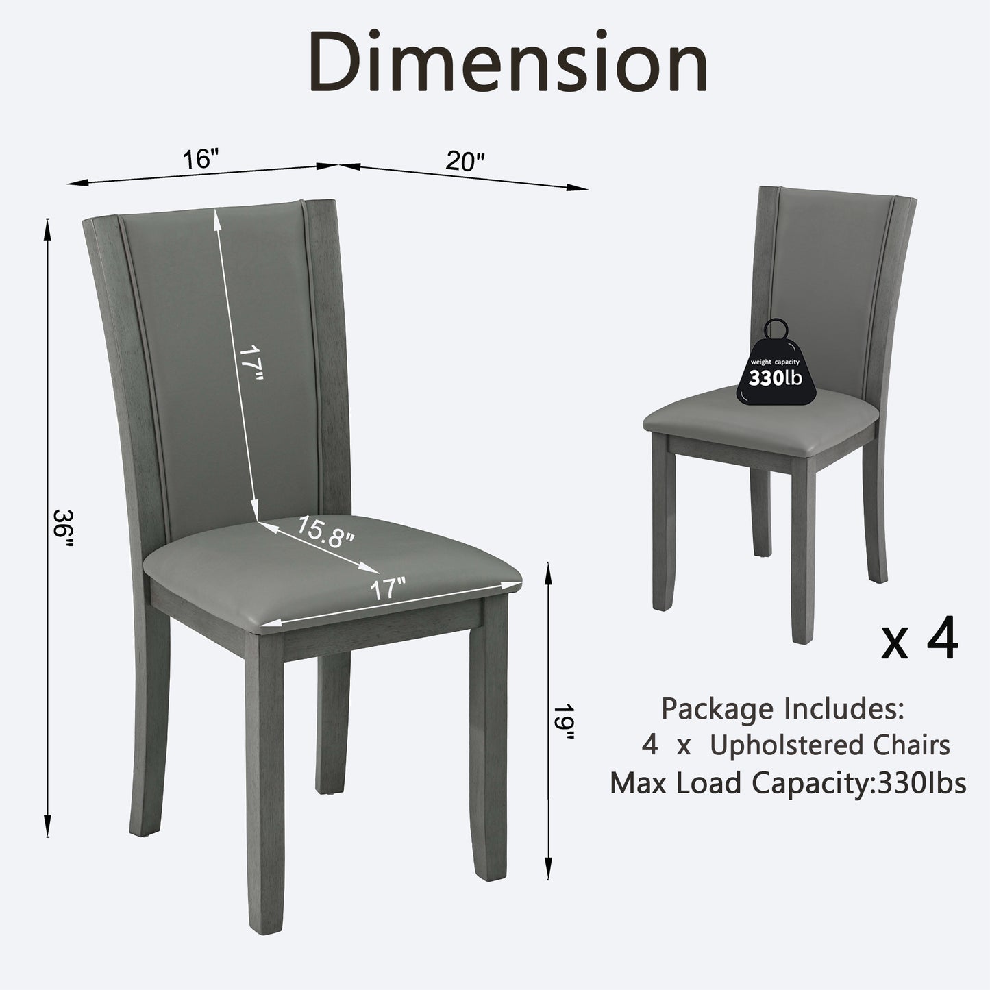 Gray Wooden Dining Chairs Set of 4 with Padded Seats