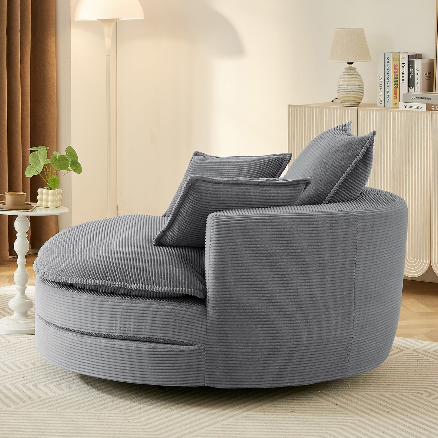 360° Swivel Barrel Chair with Dual-Layer Cushion - Grey