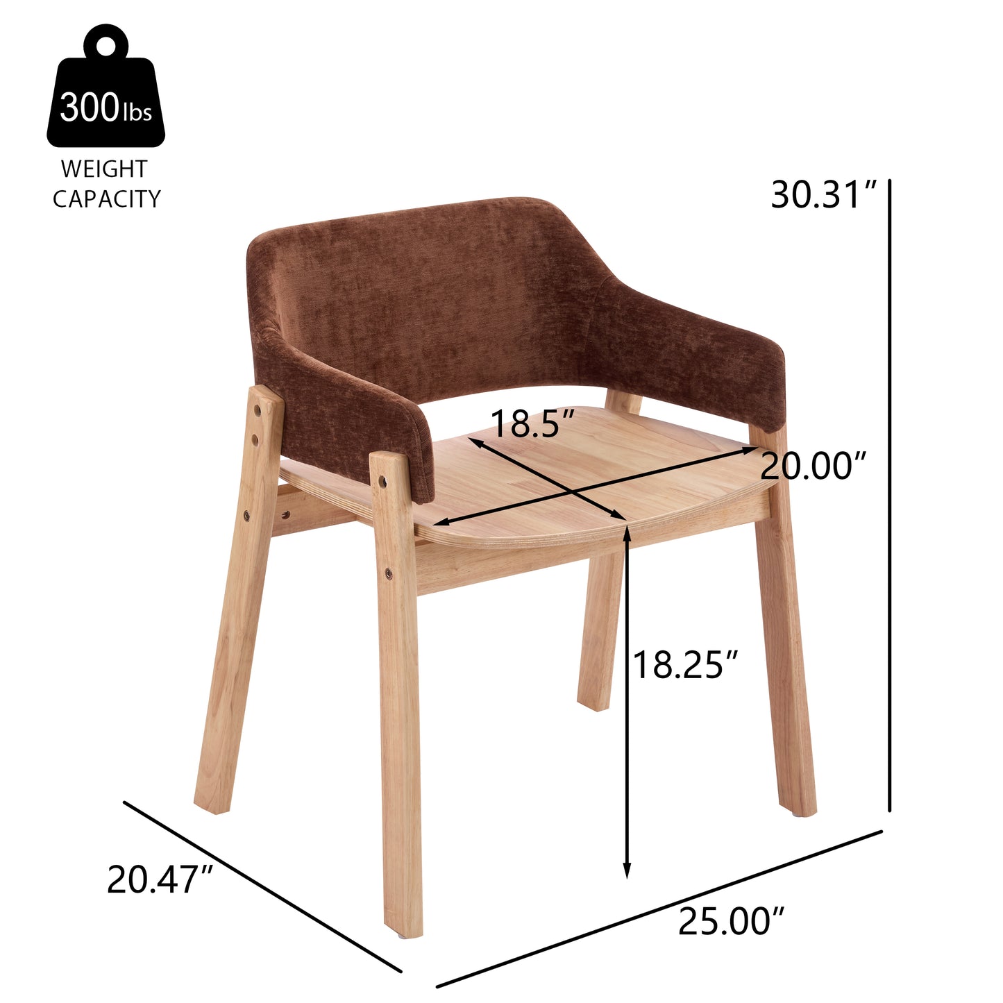 Upholstered Dining Chairs Set of 2 - Brown Fabric & Rubber Wood