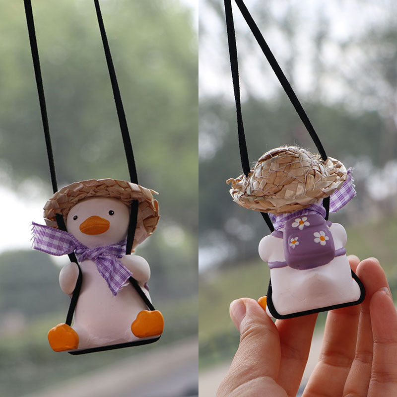 Swing Duck Car Pendant - Cute Hanging Ornament for Rearview Mirror