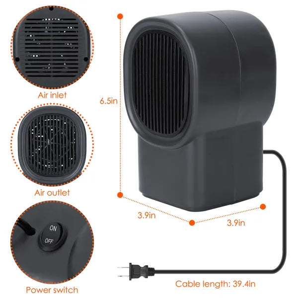 400W Portable Mini Space Heater for Home Office Small Room Black