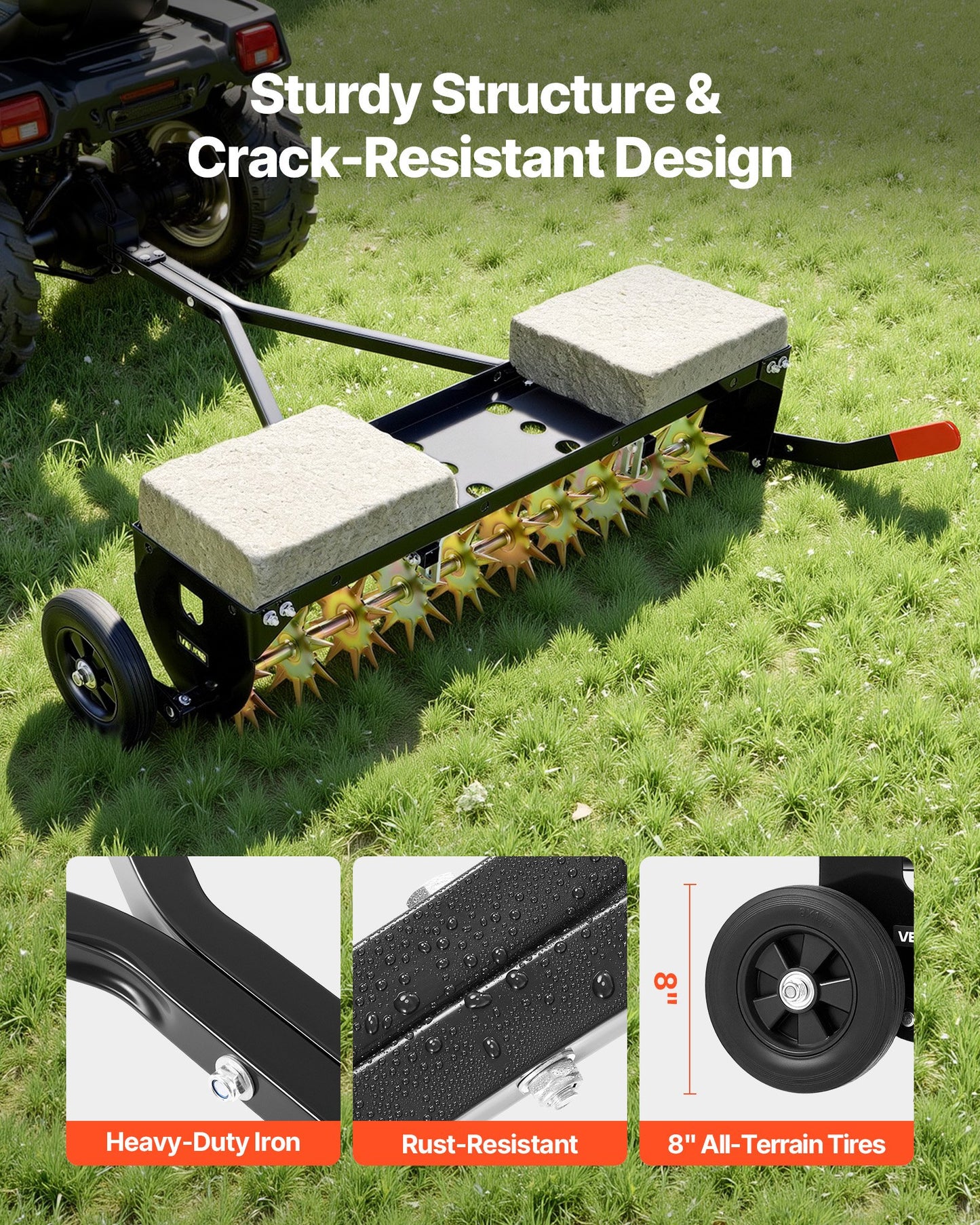 40-Inch Tow Behind Lawn Aerator with Heavy Duty Steel Frame & Weight Tray