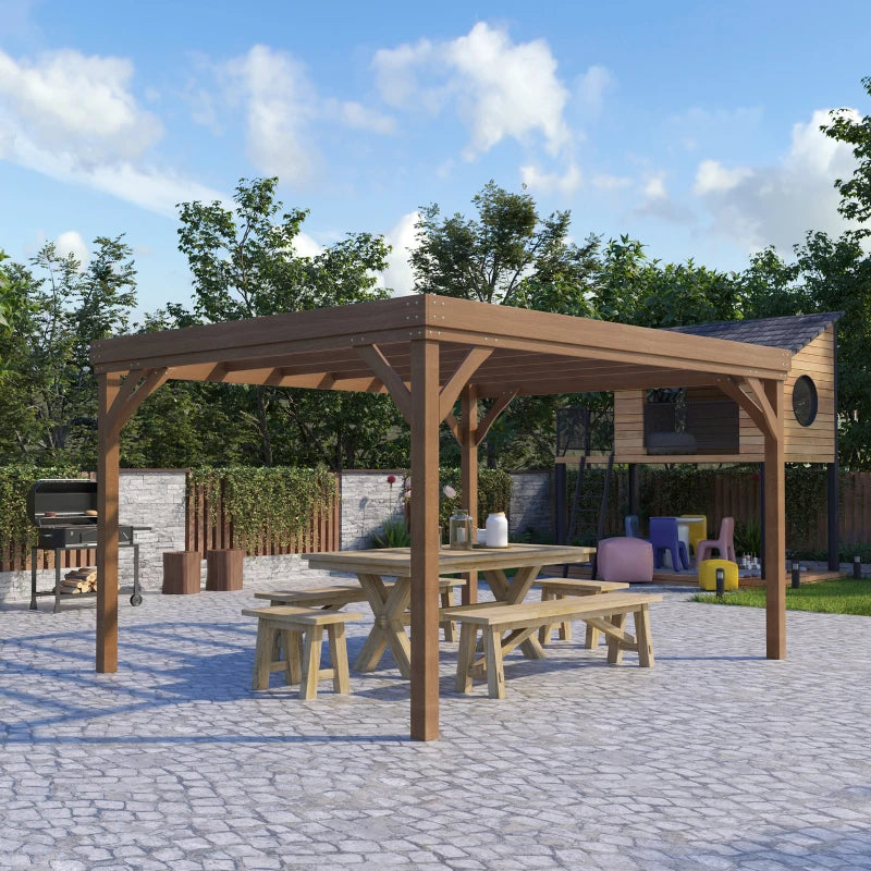 Outdoor Wooden Pergola 10x12 ft Grape Vine Gazebo with Concrete Anchors - Brown