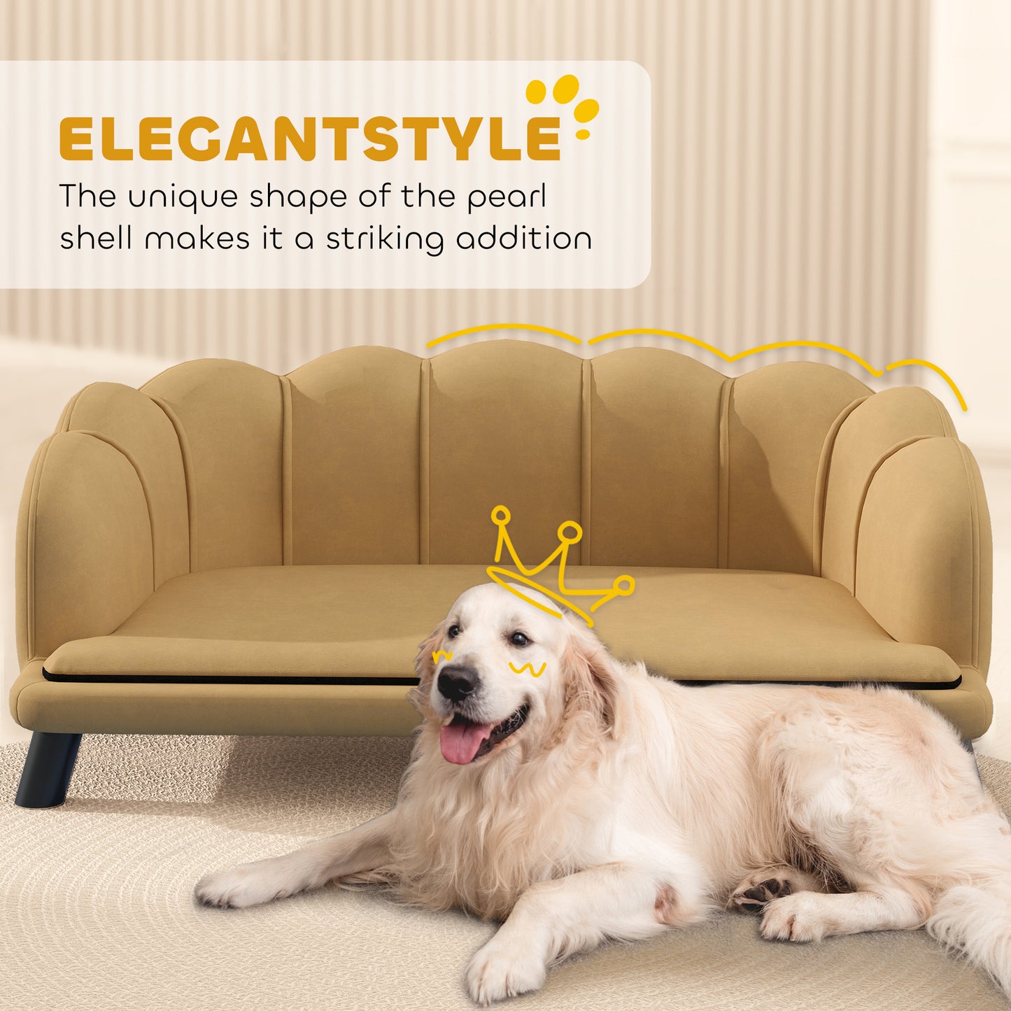 Pet Sofa Bed with Velvet Cushion & Solid Wood Legs for Medium & Large Dogs