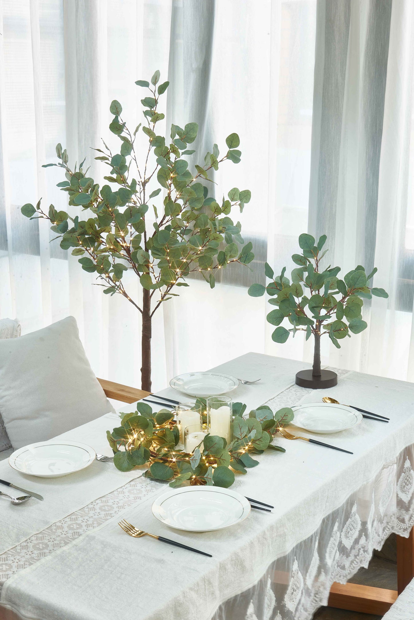 Eucalyptus Leaf Wreath with LED Lights - 72-Inch Decorative Light