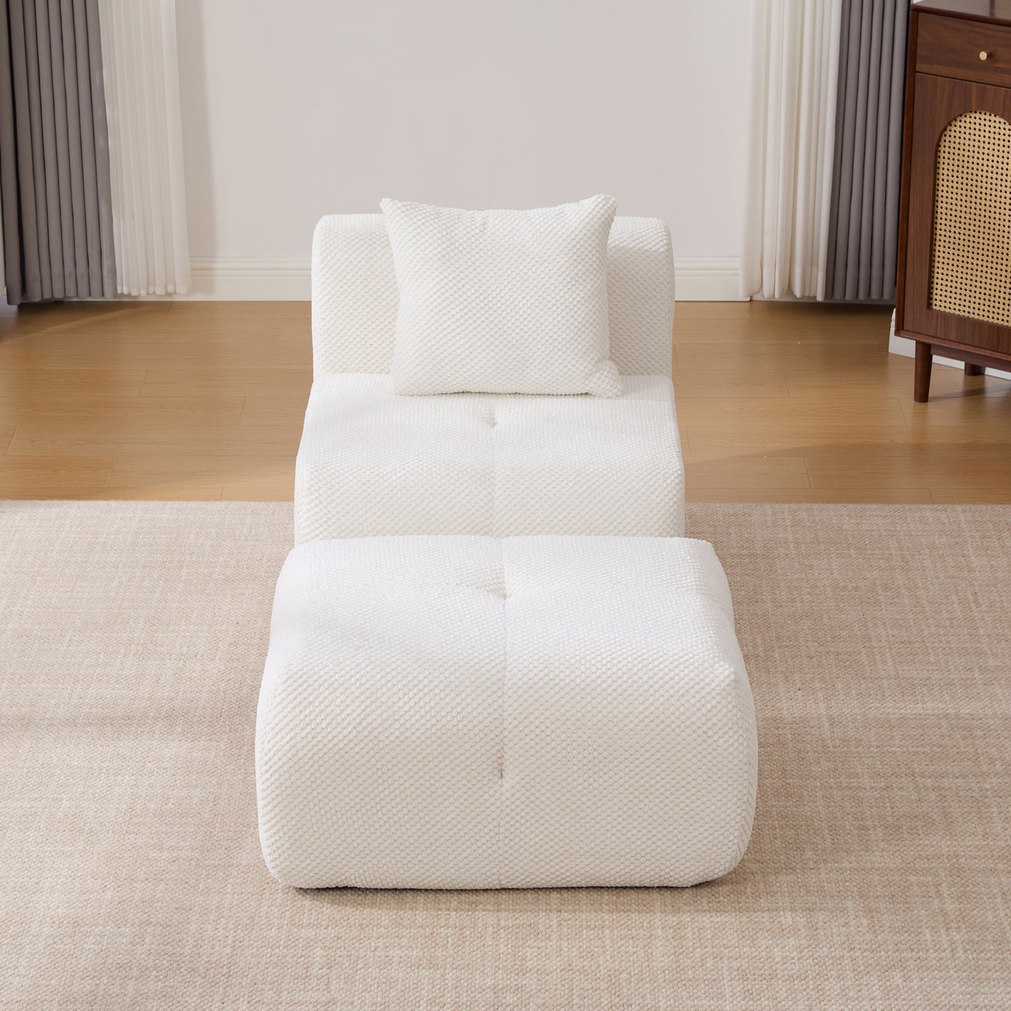 Modular Cloud Armless Accent Chair with Ottoman Set - Ivory