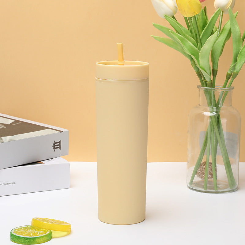 Double Layer Plastic Frosted Drink Cup - 16oz Leakproof Kitchenware