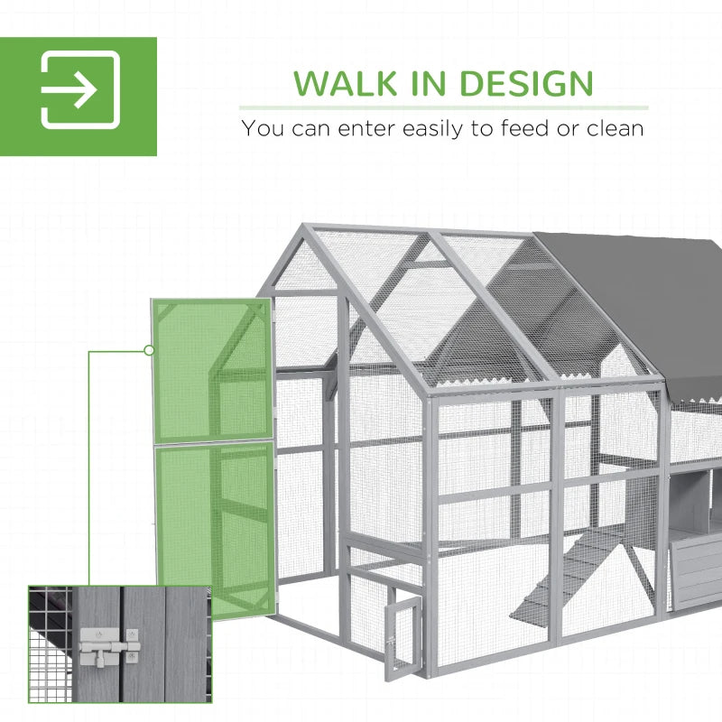 Large Chicken Coop with Nesting Boxes, Weather-Resistant Cover, Gray