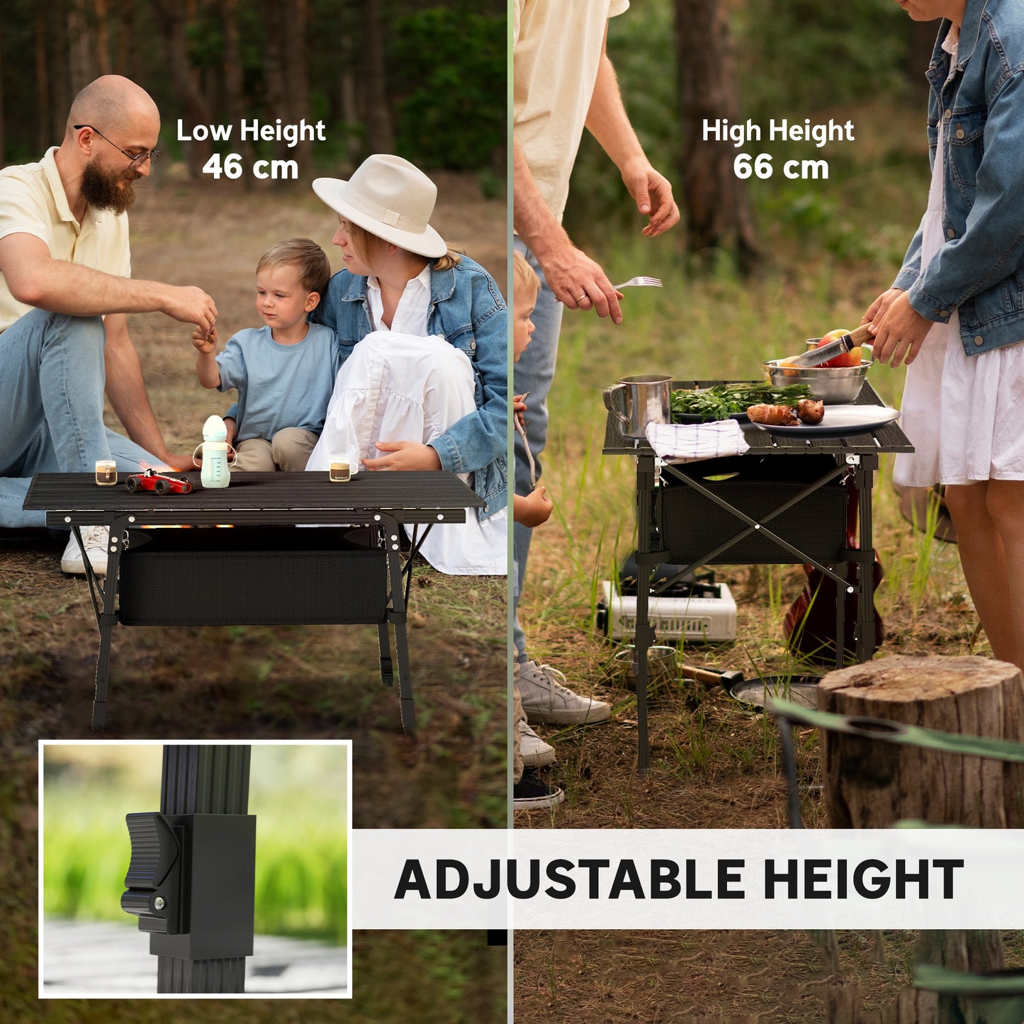 Portable Folding Camping Table with Storage Bag - Black
