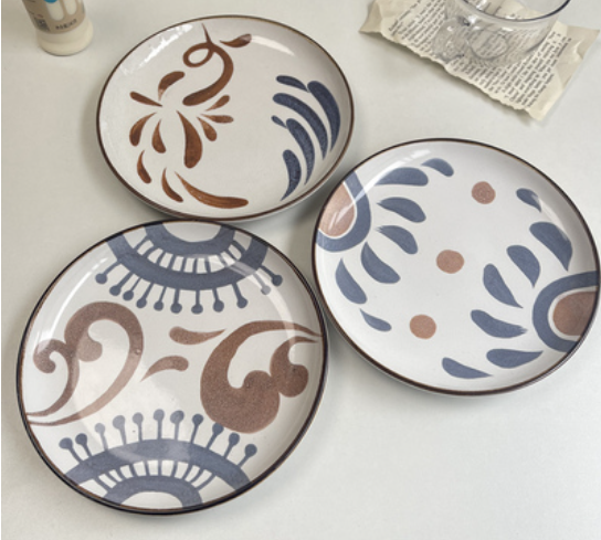 8-Inch Ceramic Plate Set for Kitchen Storage - Multiple Styles