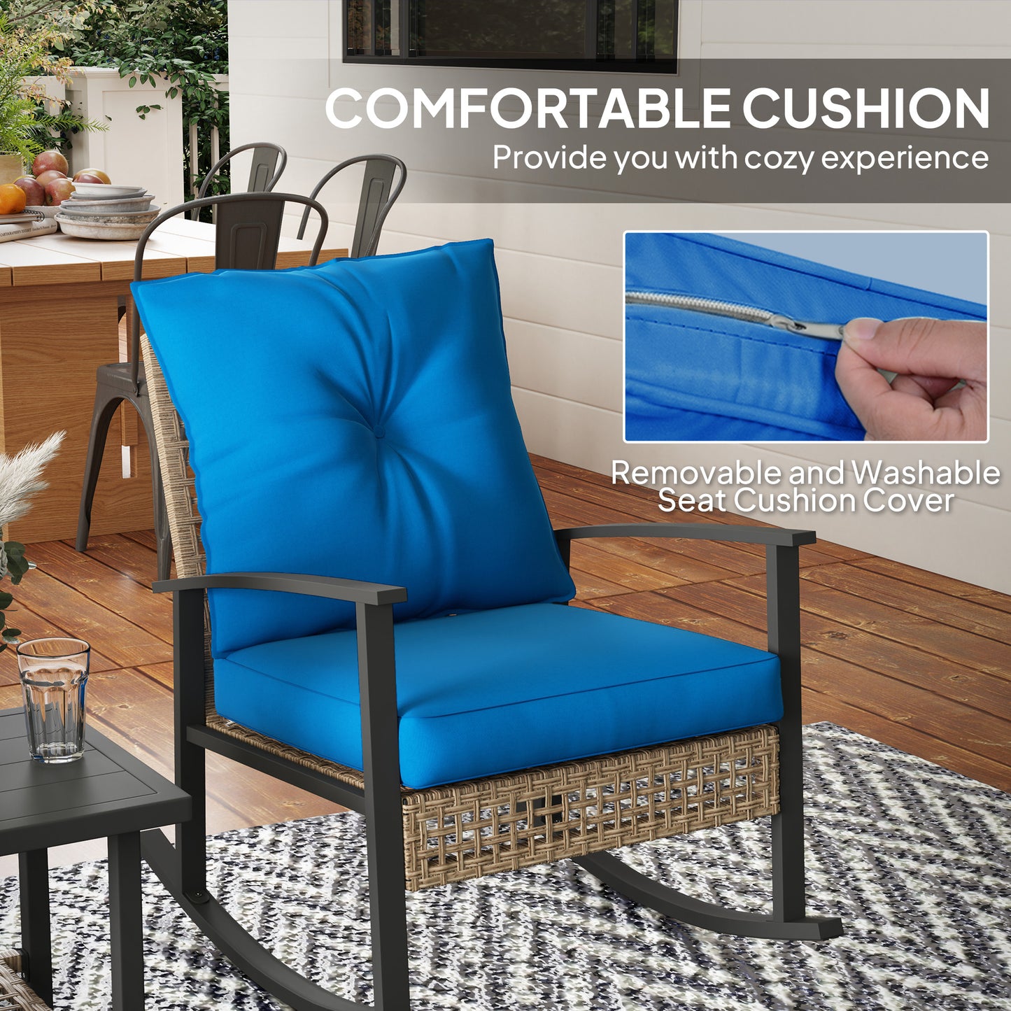 3-Piece Outdoor Bistro Set with Rocking Chairs & Coffee Table - Blue