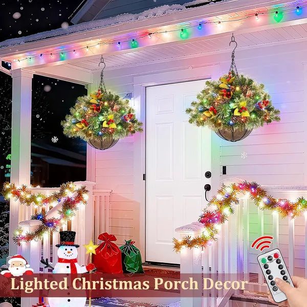 20-Inch Christmas Hanging Basket with LED Lights & Remote Control
