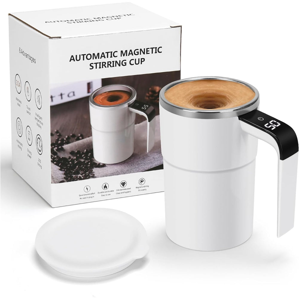 12oz Self Stirring Mug with LED Temperature Display - White