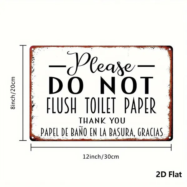 Vintage Bilingual Do Not Flush Metal Sign - 12x8 Inches