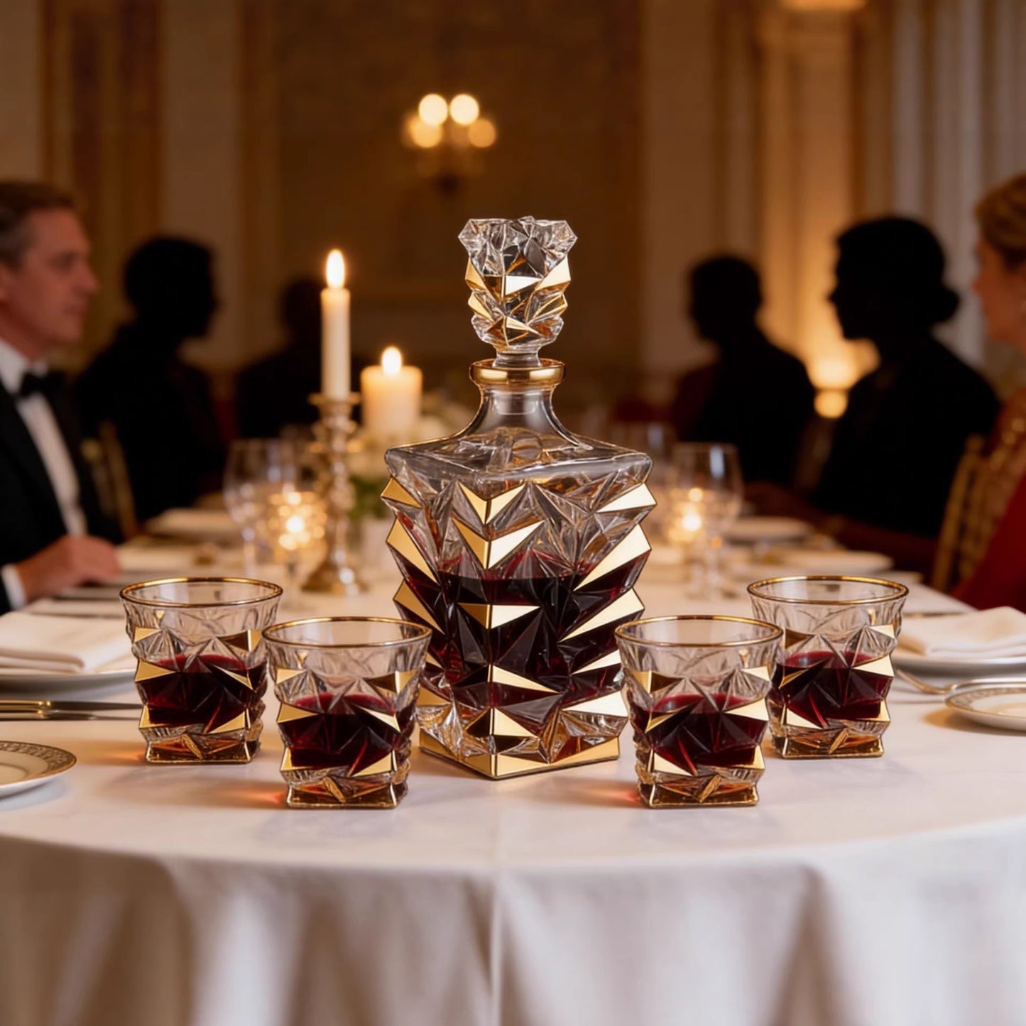 Crystal Whisky Glass Set - Home Bar Drinkware with Gilded Pattern