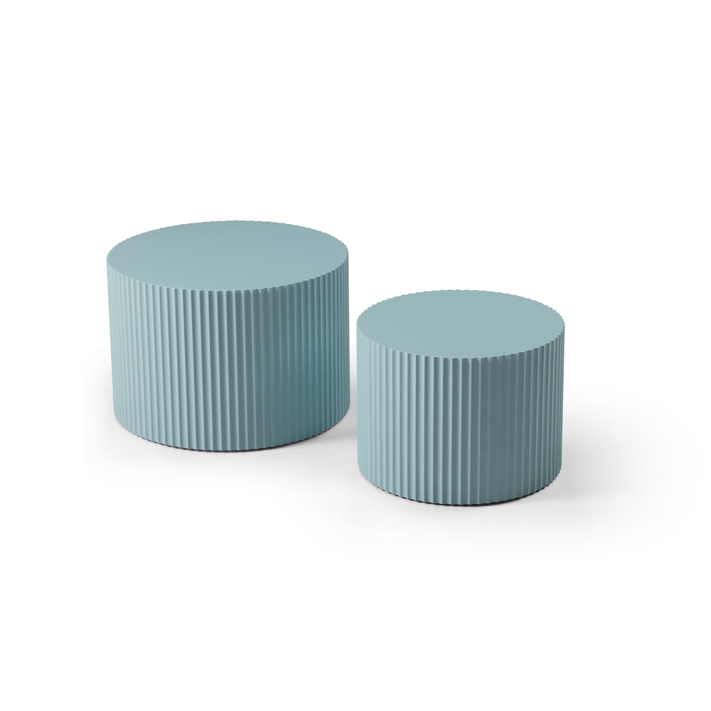 MDF Nesting Table Set of 2 - Handcrafted Round Coffee Tables - Light Blue