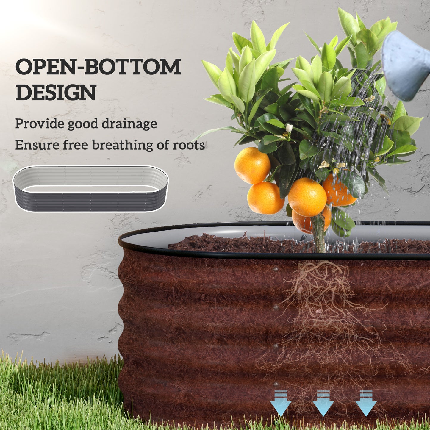 Galvanized Raised Garden Bed Kit - Dark Gray Metal Planter Box, 94.5 x 23.5 inches
