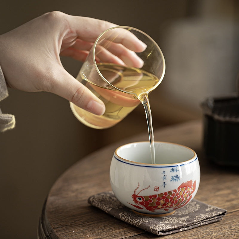 Chinese Style Ceramic Tea Cup Set with Multiple Variants - Retro Fish Design
