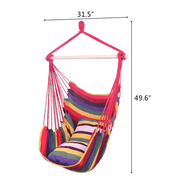 Rainbow Hanging Chair with 2 Pillows - Cotton Canvas