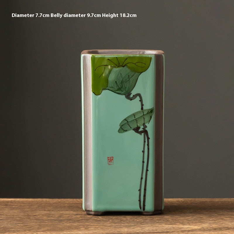 Indoor Decorative Ceramic Flower Pot with Support - Retro Square Design