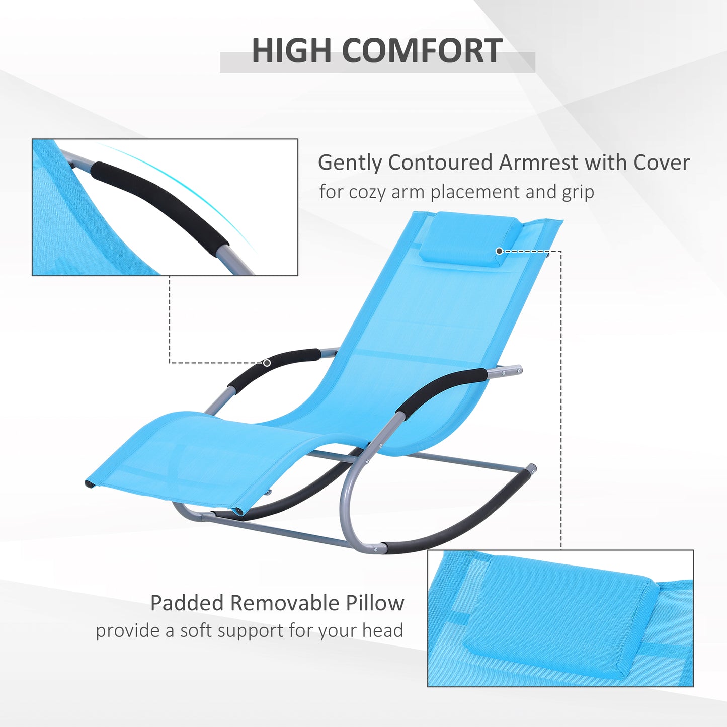 Zero Gravity Rocking Chair - Outdoor Recliner with Pillow, Light Blue