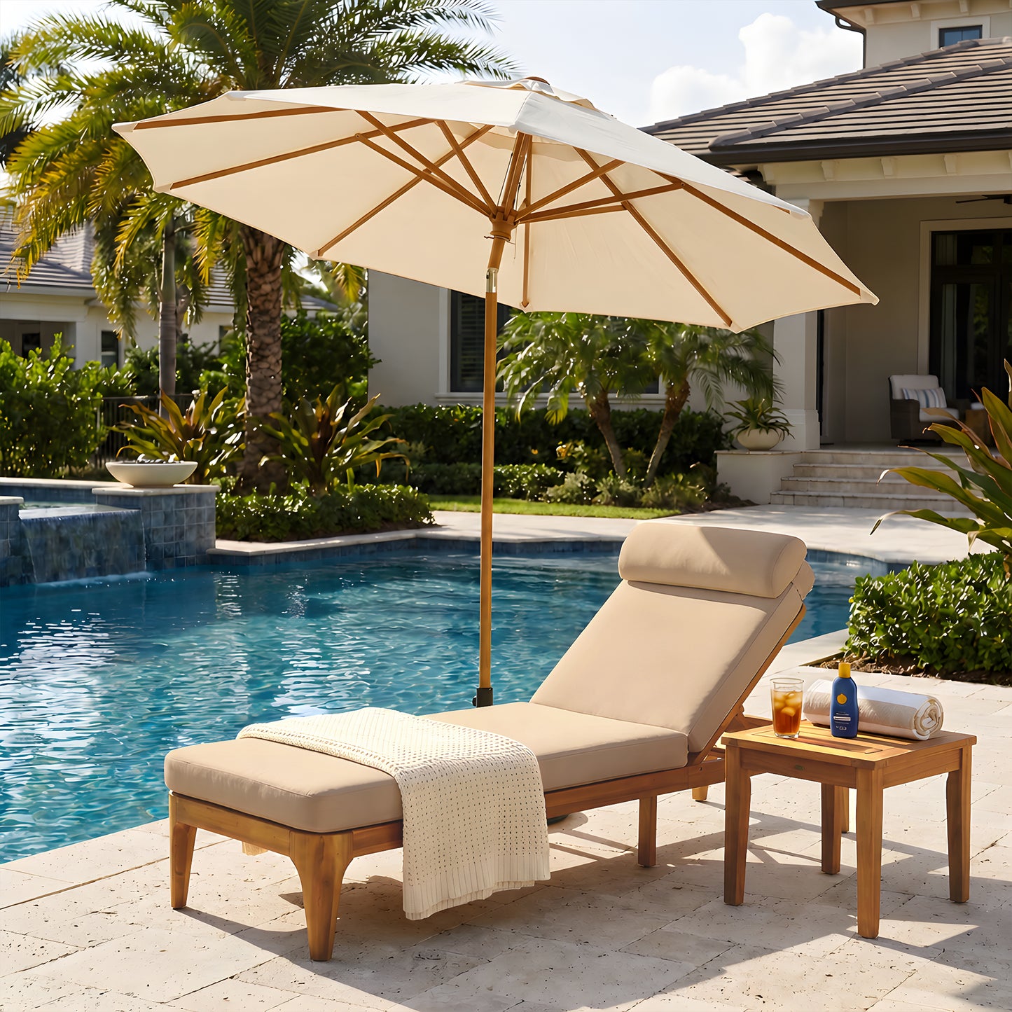 Acacia Wood Chaise Lounge Set - Adjustable Outdoor Recliner - Brown
