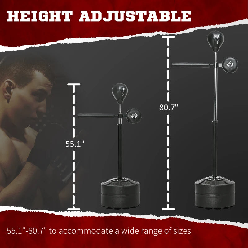 Freestanding Boxing Speed Bag with Reaction Bar - Jet Black