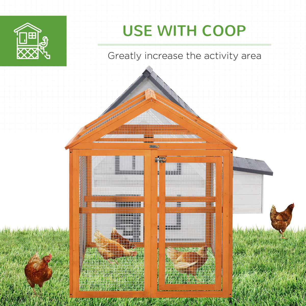Wooden Chicken Run with Perches - Combinable Design, Orange, 830x380x560mm