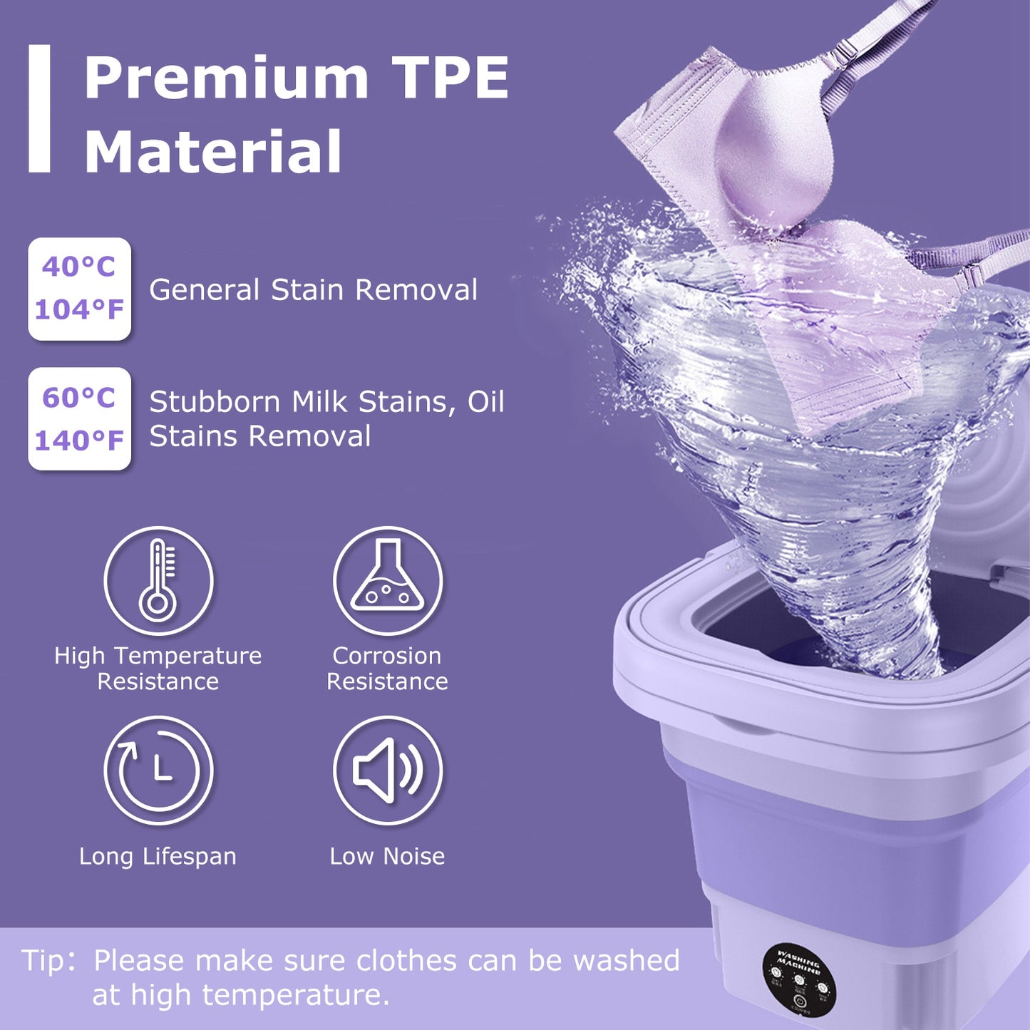 Portable Foldable Washing Machine with 3 Modes and Large 8L Capacity for Travel and Small Spaces