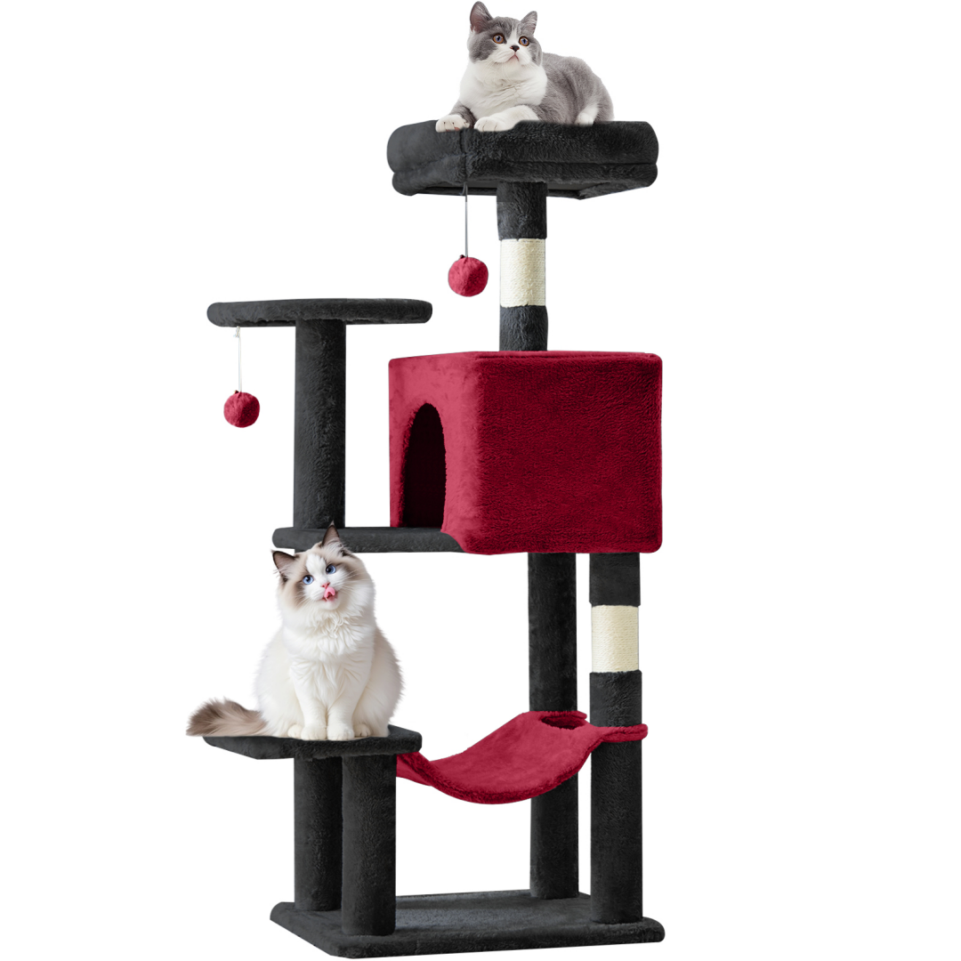 44-Inch Multi-Level Cat Tree Tower with Scratching Posts, Platforms & Hammock
