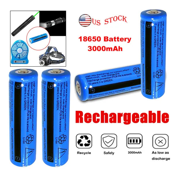 Rechargeable 3000mAh 3.7V Li-ion Battery for Flashlights & Power Tools - Multiple Quantities