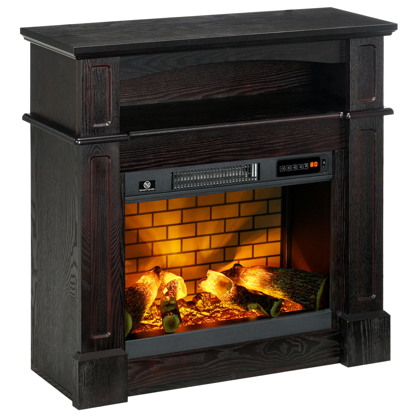 32-Inch Freestanding Electric Fireplace with Mantel, Remote Control, 1400W - Brown