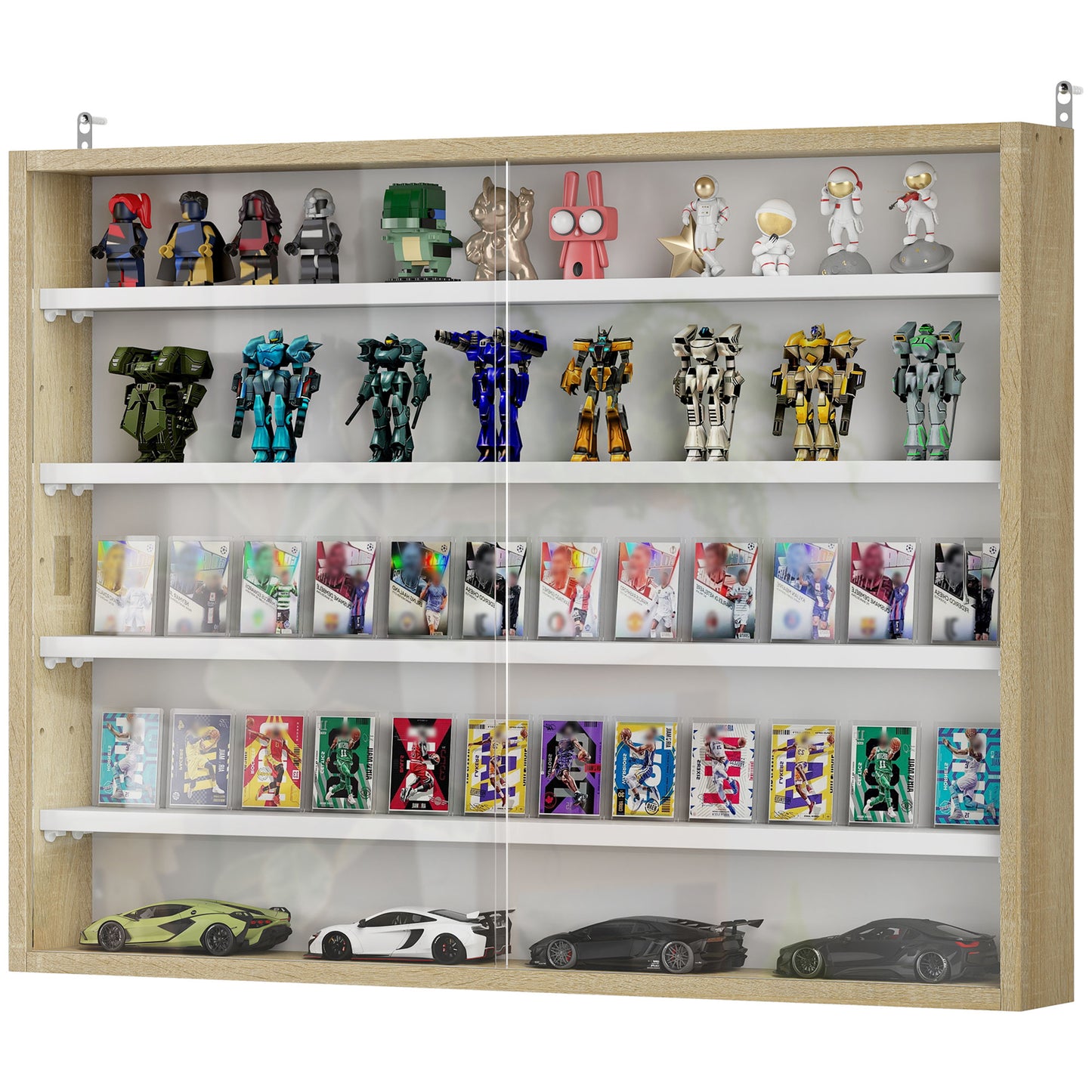 Wall-Mounted Display Cabinet with Glass Doors & Adjustable Shelves - Oak