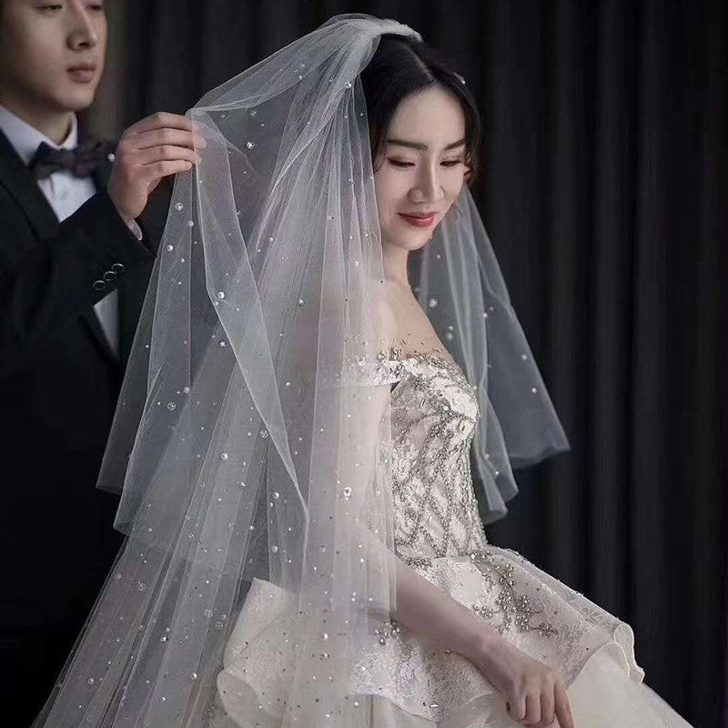 Bridal Cathedral Veil with Beaded Trim