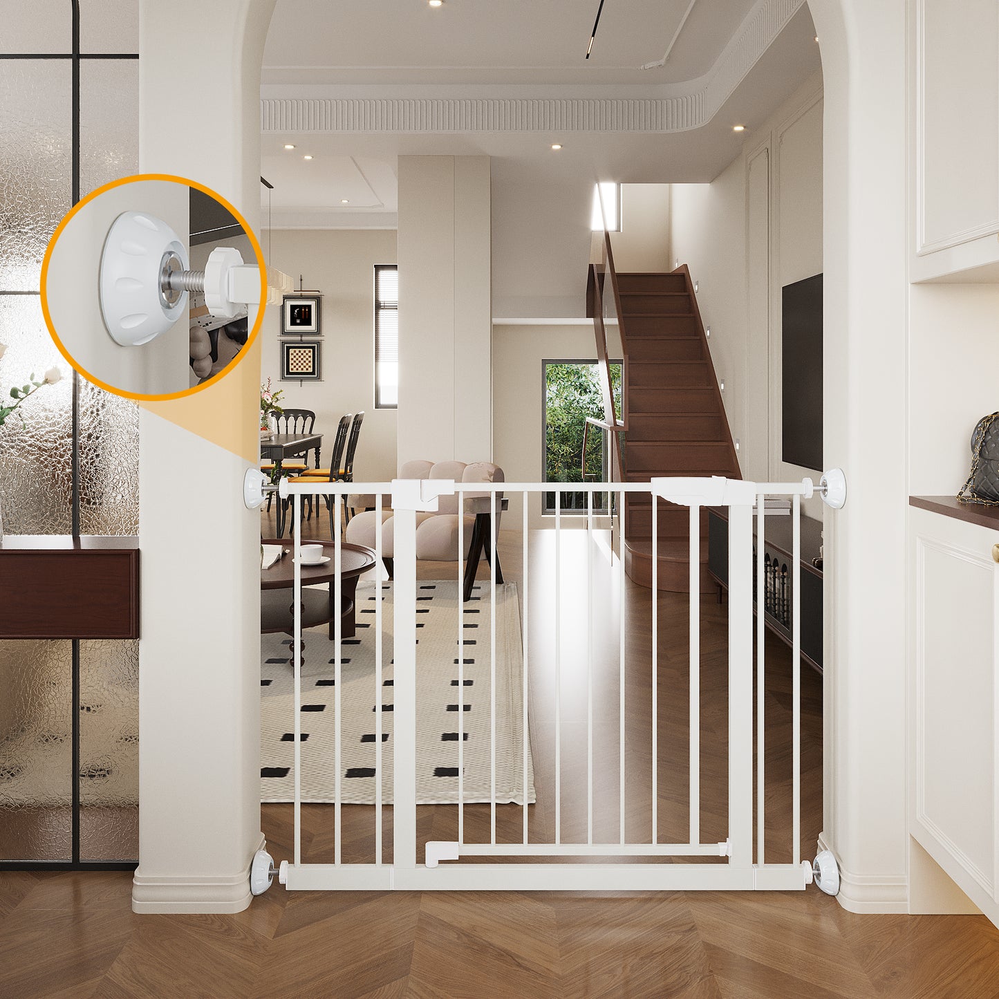 Wide Baby Gate 29.5-45.3" with Walk-Through Design - White