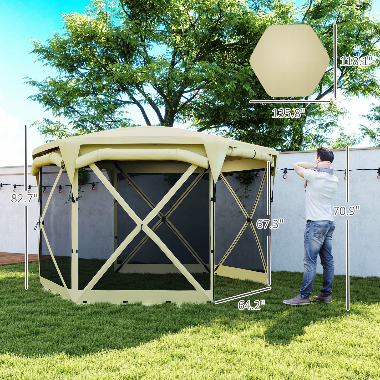 Pop Up Gazebo Screen Tent with Removable Roof - Beige