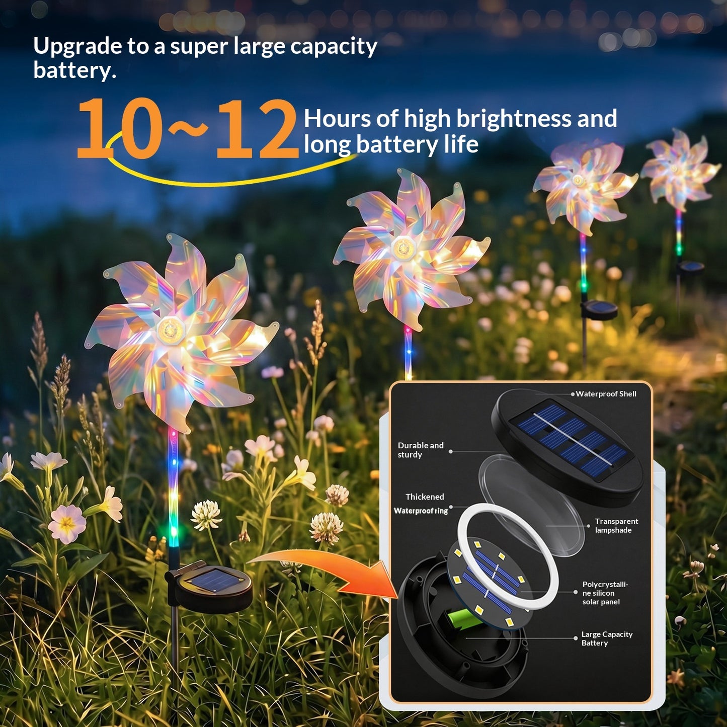 LED Solar Windmill Light for Garden & Home Decor, IP44 Waterproof