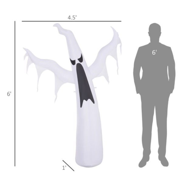 6-Foot Inflatable Ghost Decoration - LED Yard Halloween Decor