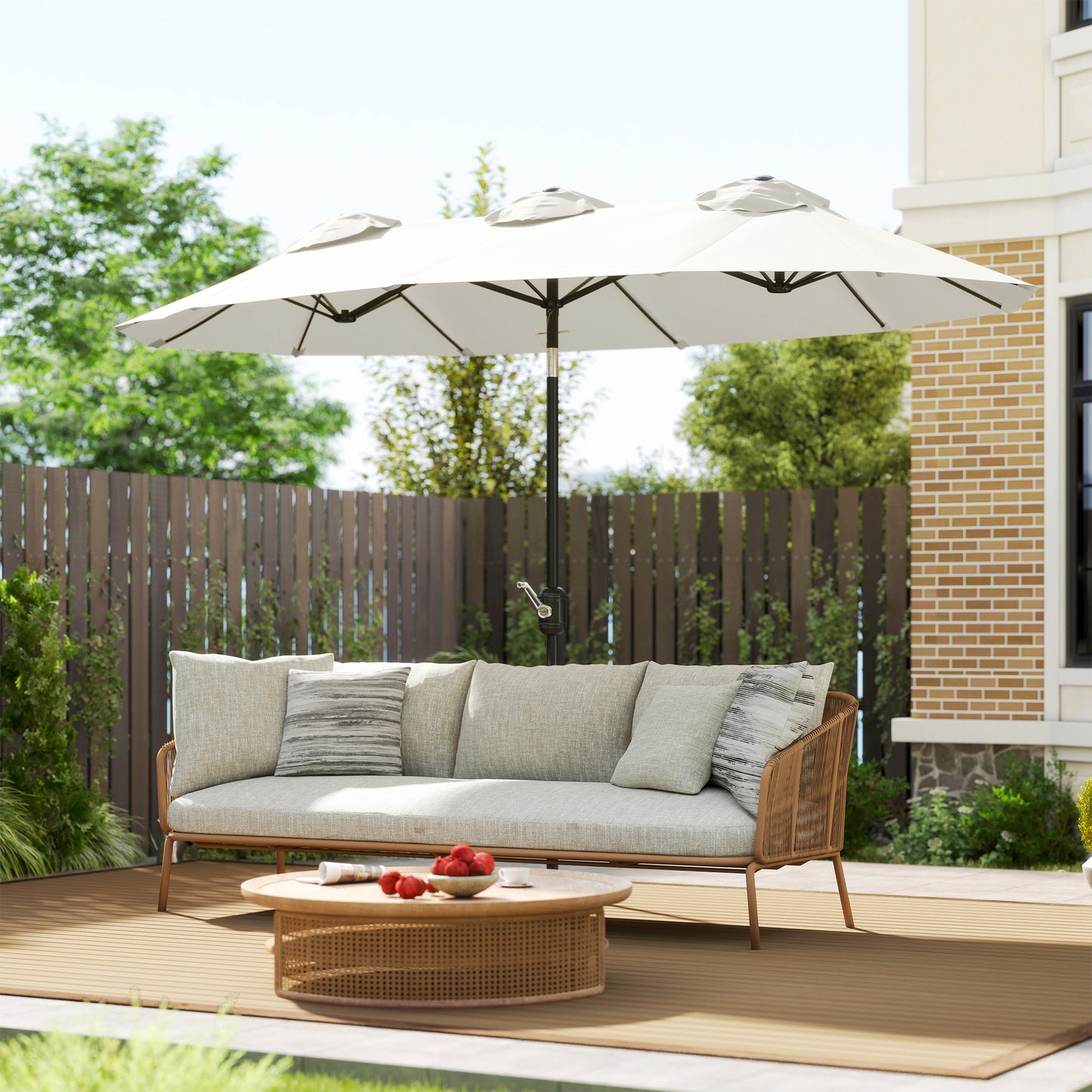 Double-Sided Patio Umbrella - 9.7 ft Outdoor Market Umbrella with Tilt Crank, Air Vents, White